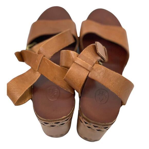 ASH Brown Leather Wedge Sandals Boho Studded Ankle Strap Women's Size 39 / US 8 - Picture 6 of 14